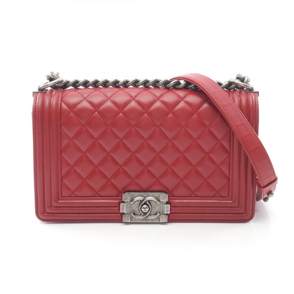 Chanel Boy Shoulder Bag Lambskin Sheepskin Leather Red
